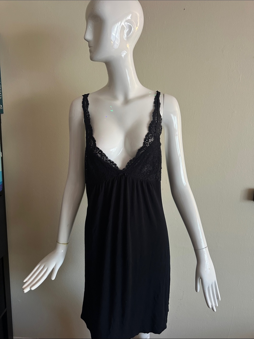 P.J. Salvage Black Lace-Trim V-Neck Chemise